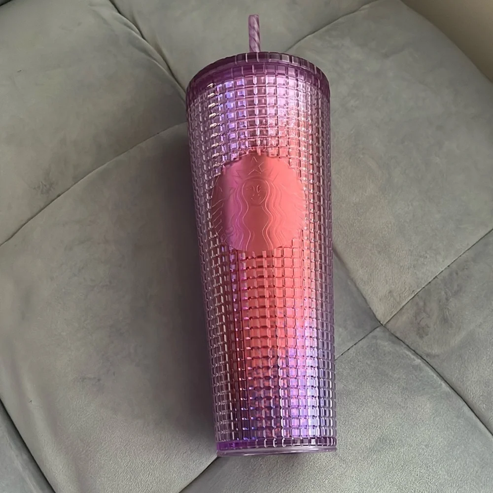 “Starbucks 2021 Summer Pink Purple Grid Tumbler Cold Cup 24 Oz”